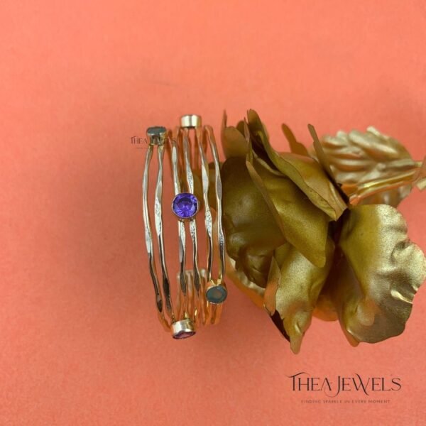 Natural Stones Statement Brass Bracelet - Image 2