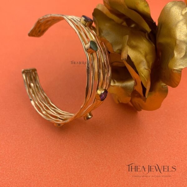 Natural Stones Statement Brass Bracelet