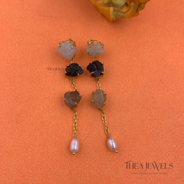 Natural Stones Trio Brass Earrings