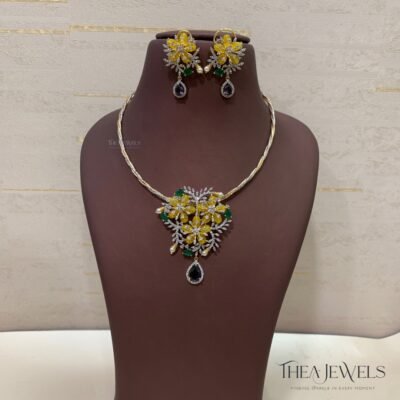 Floret Diamond Pendent Set - Yellow And Green