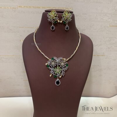 Floret Diamond Pendent Set - Purple And Green
