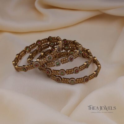 Leaf Gold Antique Bangles (Set of 4)