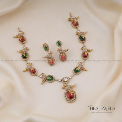 Parakeet Jewellery Red Green (Gold Finish)
