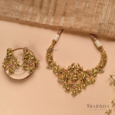 Gold Nagas Lakshmi And Peacock Jewellery Set