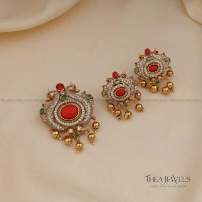 Coral Mayura Pendant Set